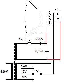 Asta arr fi ideea'Va trebuie un trafo care sa va scoata tensiunra pt. filament si un multiplicator de tensiune, care sa va debiteze 700~1000V pt. &quot;scuturarea&quot; catodului.Uzura tubului, consta practic in oxidarea catozilor.Prin regenerare se incearca prin o descarcare, indepartarea acelui oxid, si se face pe fiecare cattod iin parte.Succes!